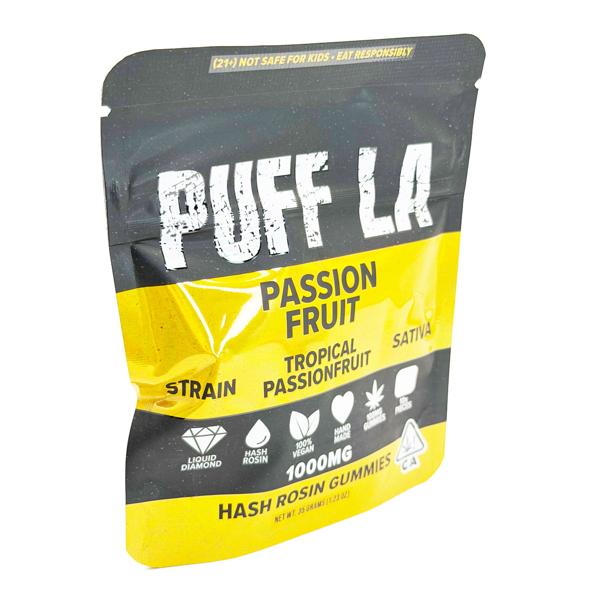 Puff LA Hash Rosin Tropical Passionfruit (Sativa) 1000mg (10x100mg) Edible Gummies