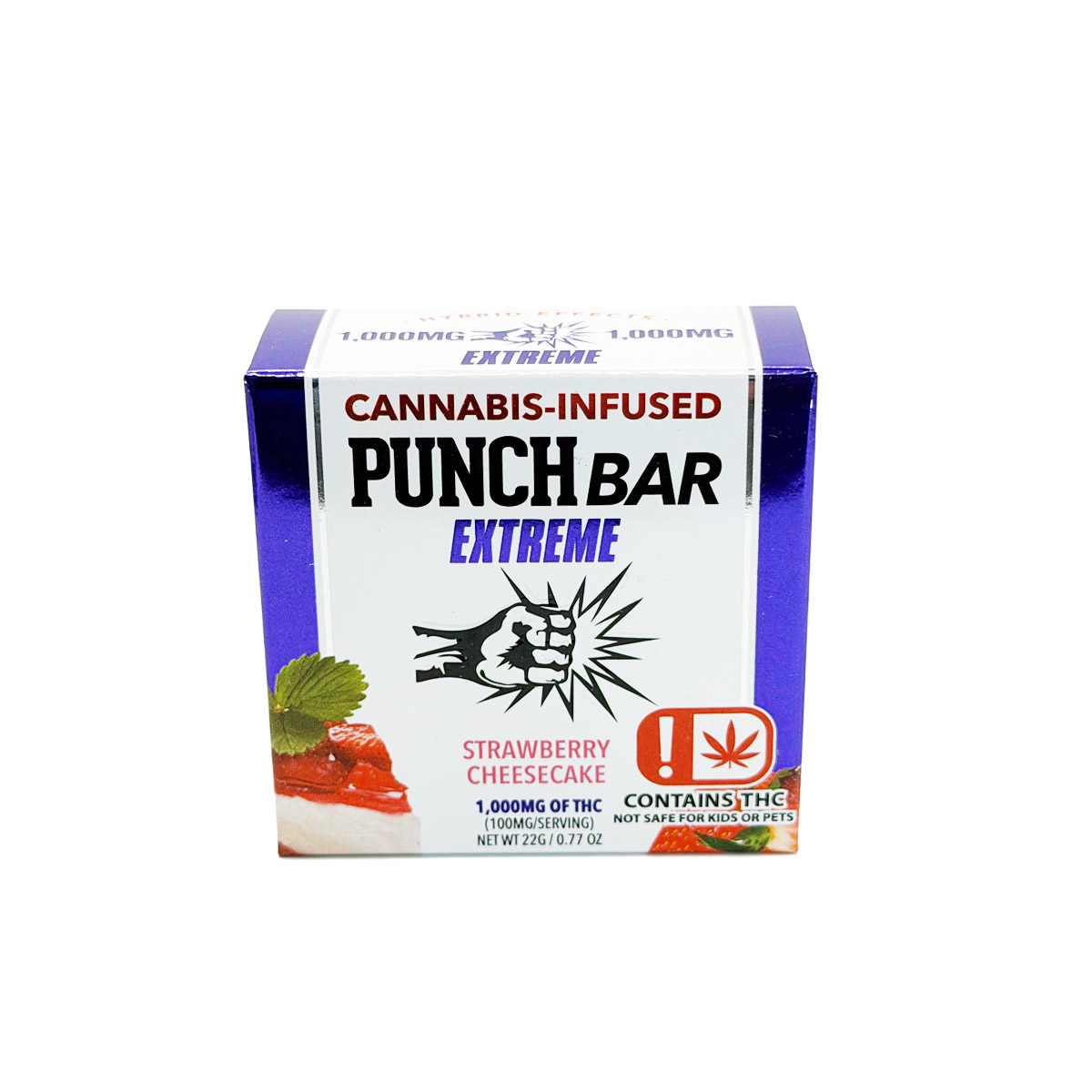 Punch Bar Extreme Cannabis Infused THC Strawberry Cheesecake 1000mg Edible Chocolate Bar