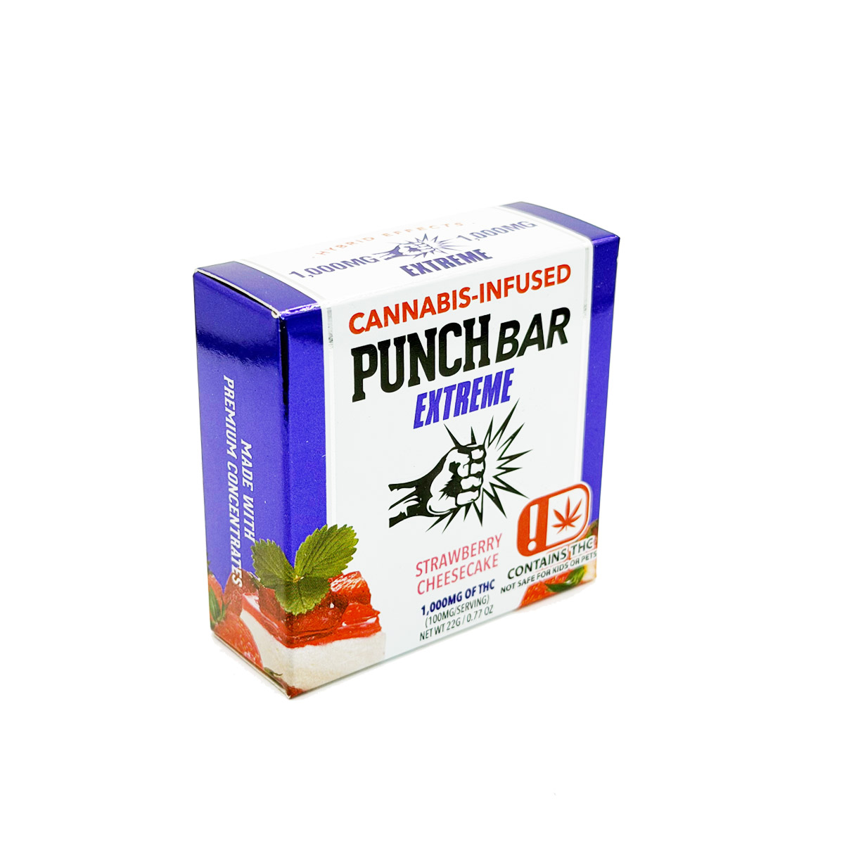 Punch Bar Extreme Cannabis Infused THC Strawberry Cheesecake 1000mg Edible Chocolate Bar