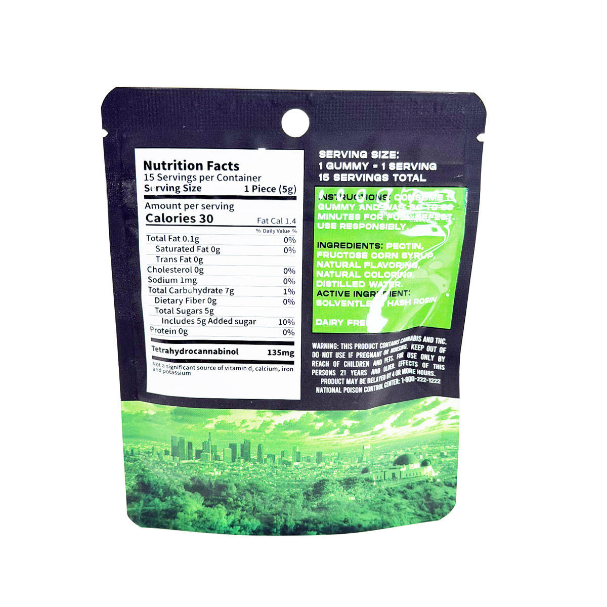 Moodz Cannabis Infused THC Solventless Rosin Green Apple (Hybrid) 2000mg (15x135mg) Edible Gummies