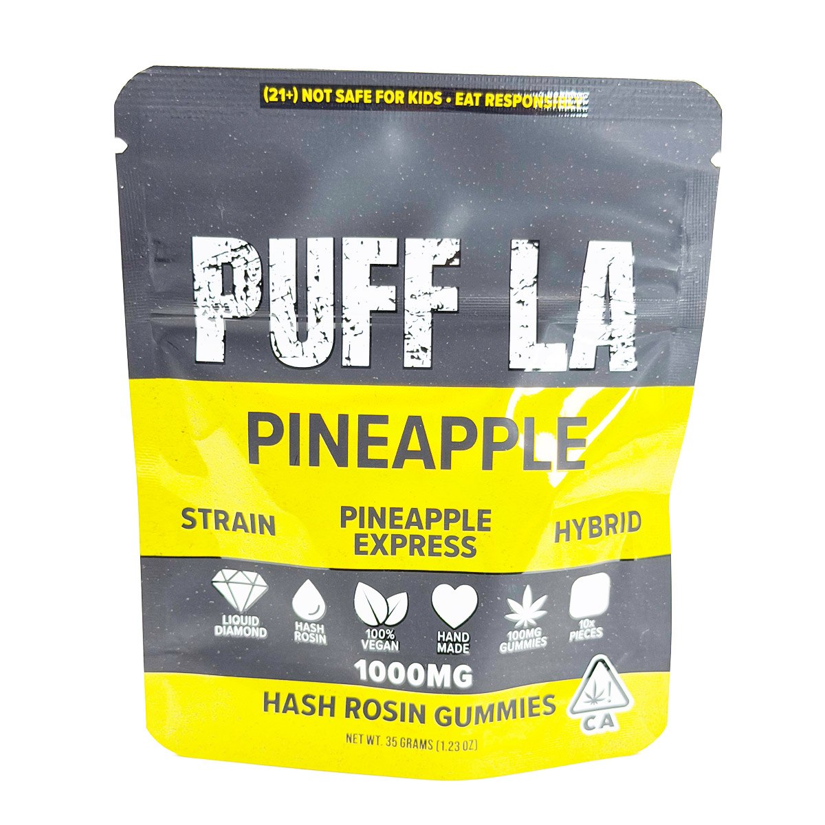 Puff LA Hash Rosin Pineapple Express (Hybrid) 1000mg (10x100mg) Edible Gummies