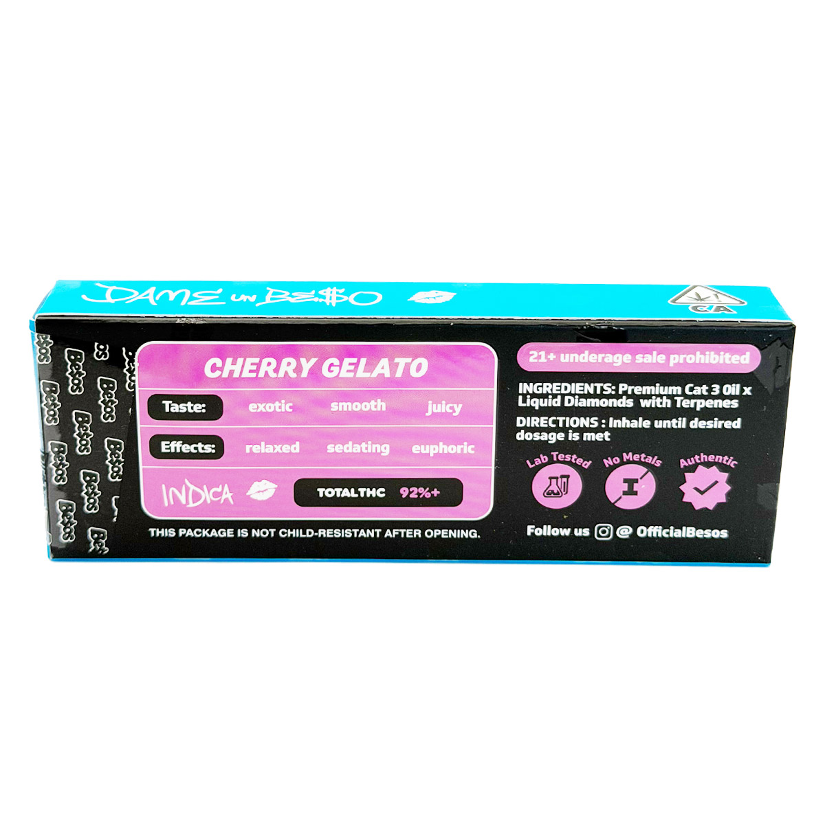 Besos Liquid Diamonds Cherry Gelato (Indica) 2 Grams (2g) Disposable Vape