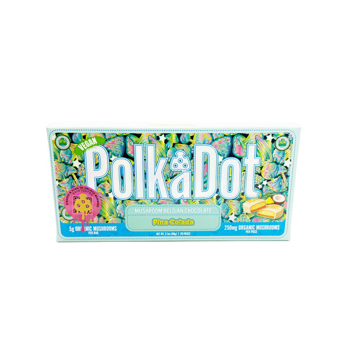 PolkaDot Organic Mushroom Infused Pina Colada 5000mg (5g) Chocolate Bar