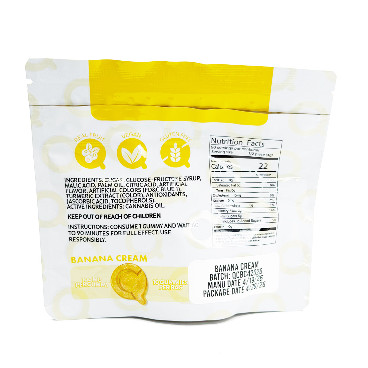 Quality Control Cannabis Live Resin Infused Banana Cream (Indica) 1000mg (10x100mg) Edible Gummies