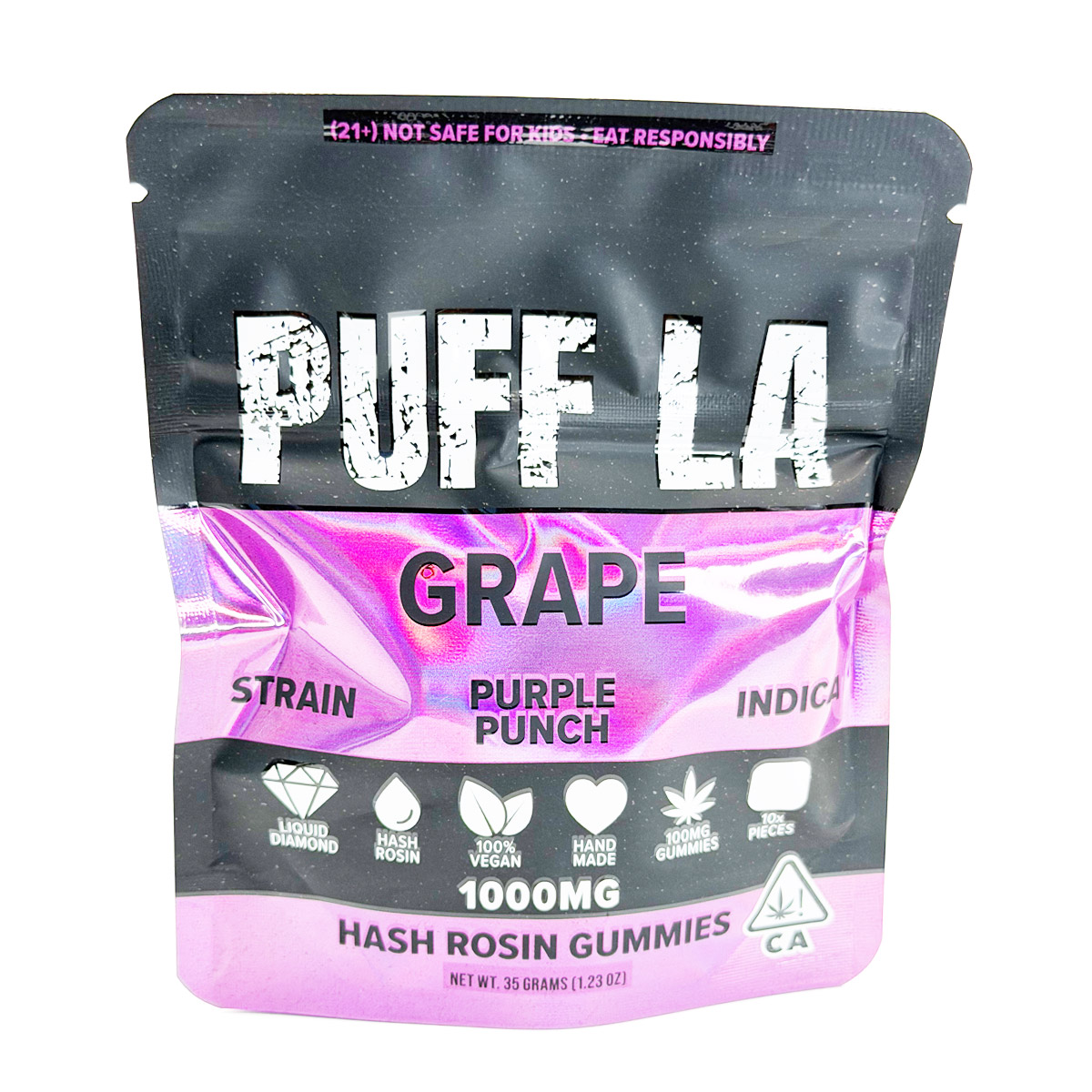 Puff LA Hash Rosin Purple Punch (Indica) 1000mg (10x100mg) Edible Gummies