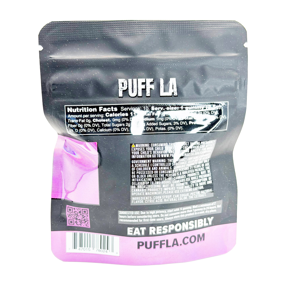 Puff LA Hash Rosin Purple Punch (Indica) 1000mg (10x100mg) Edible Gummies
