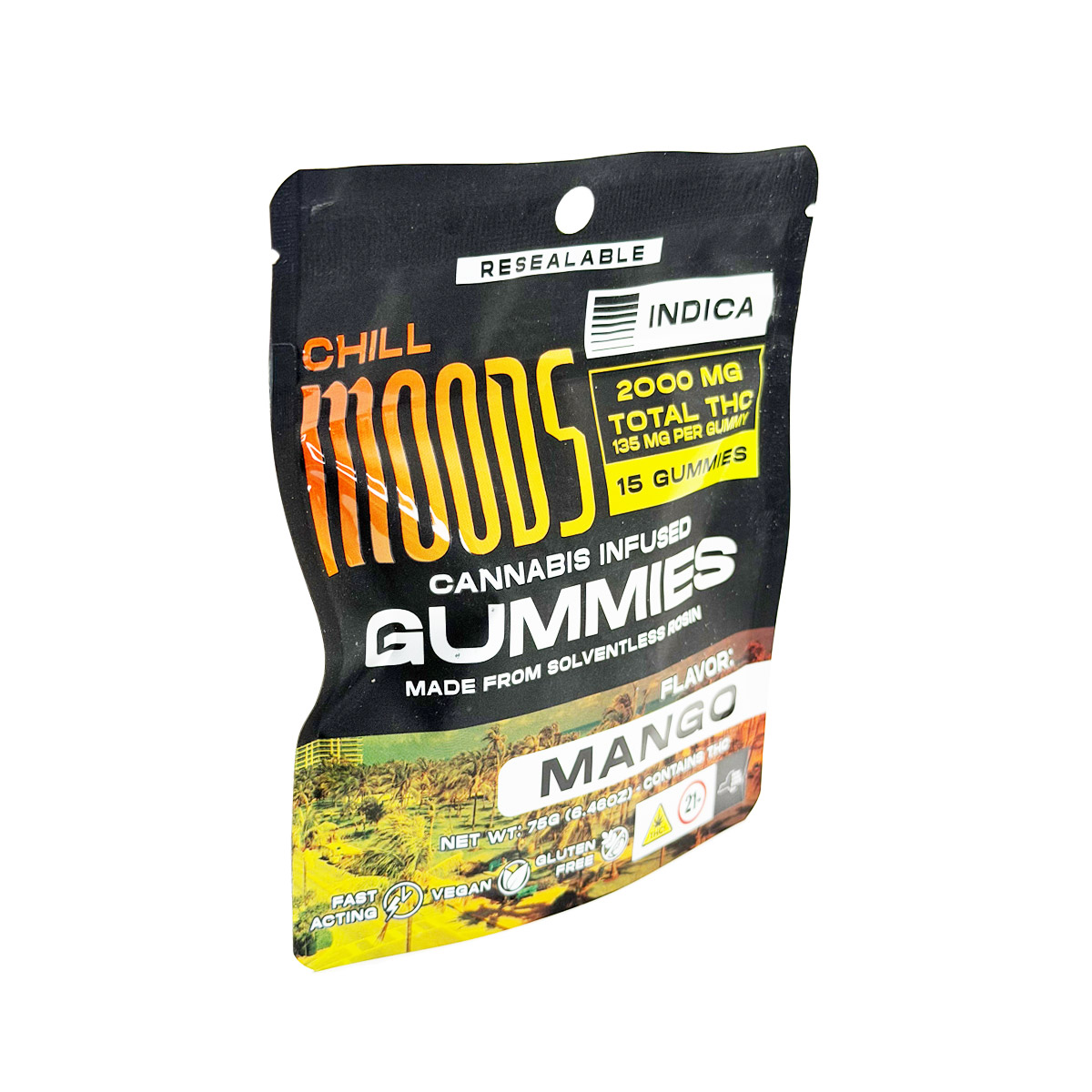 Moodz Cannabis Infused THC Solventless Rosin Mango (Indica) 2000mg (15x135mg) Edible Gummies