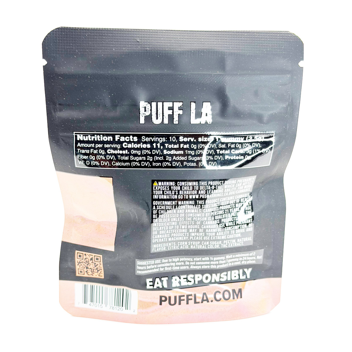 Puff LA Hash Rosin Peach OG (Hybrid) 1000mg (10x100mg) Edible Gummies