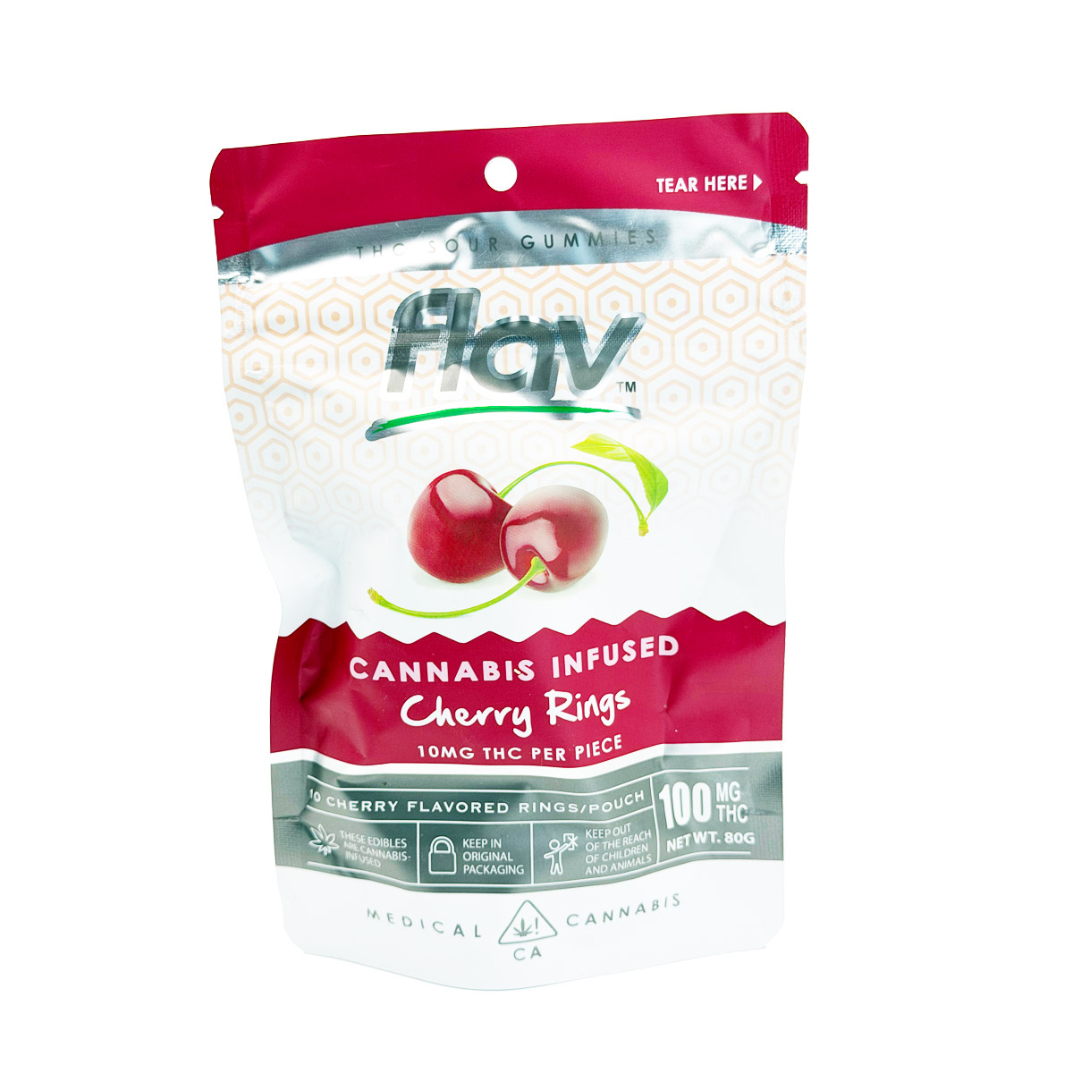 Flav Cannabis Infused THC Sour Cherry Rings 100mg (10x10mg) Edible Gummies