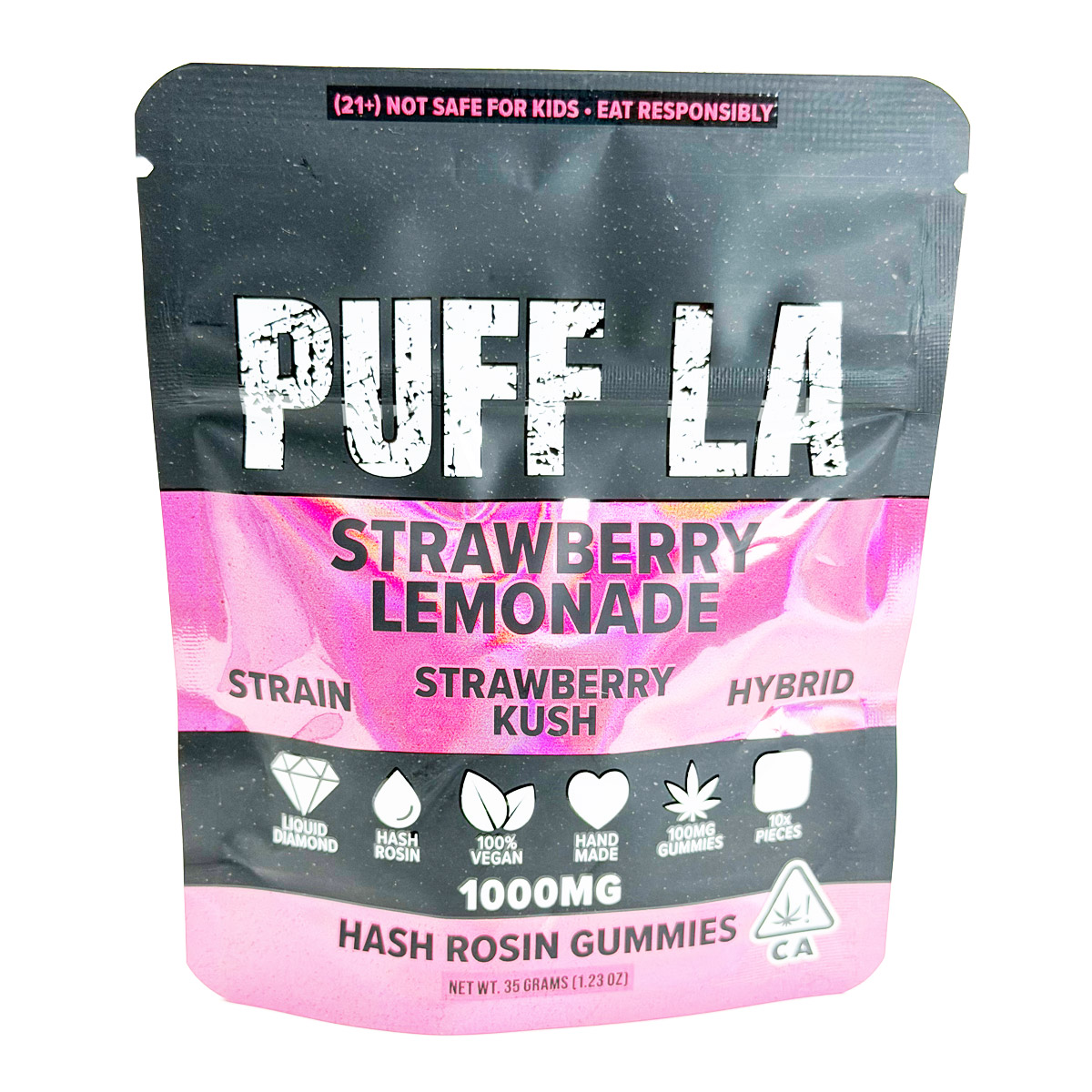 Puff LA Hash Rosin Strawberry Kush (Hybrid) 1000mg (10x100mg) Edible Gummies