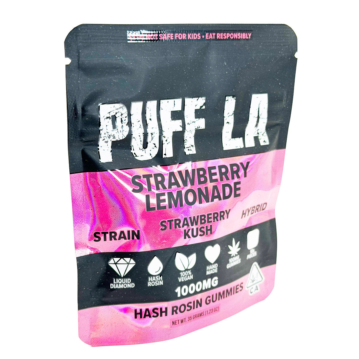 Puff LA Hash Rosin Strawberry Kush (Hybrid) 1000mg (10x100mg) Edible Gummies