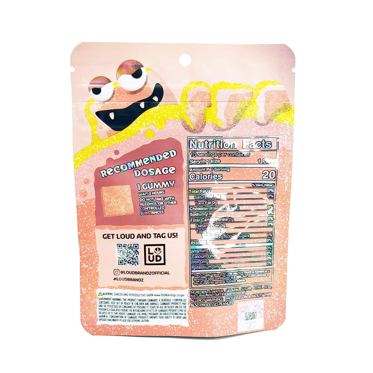 Loud Brandz Monster Cannabis Infused Peach 500mg (10x50mg) Edible Gummies