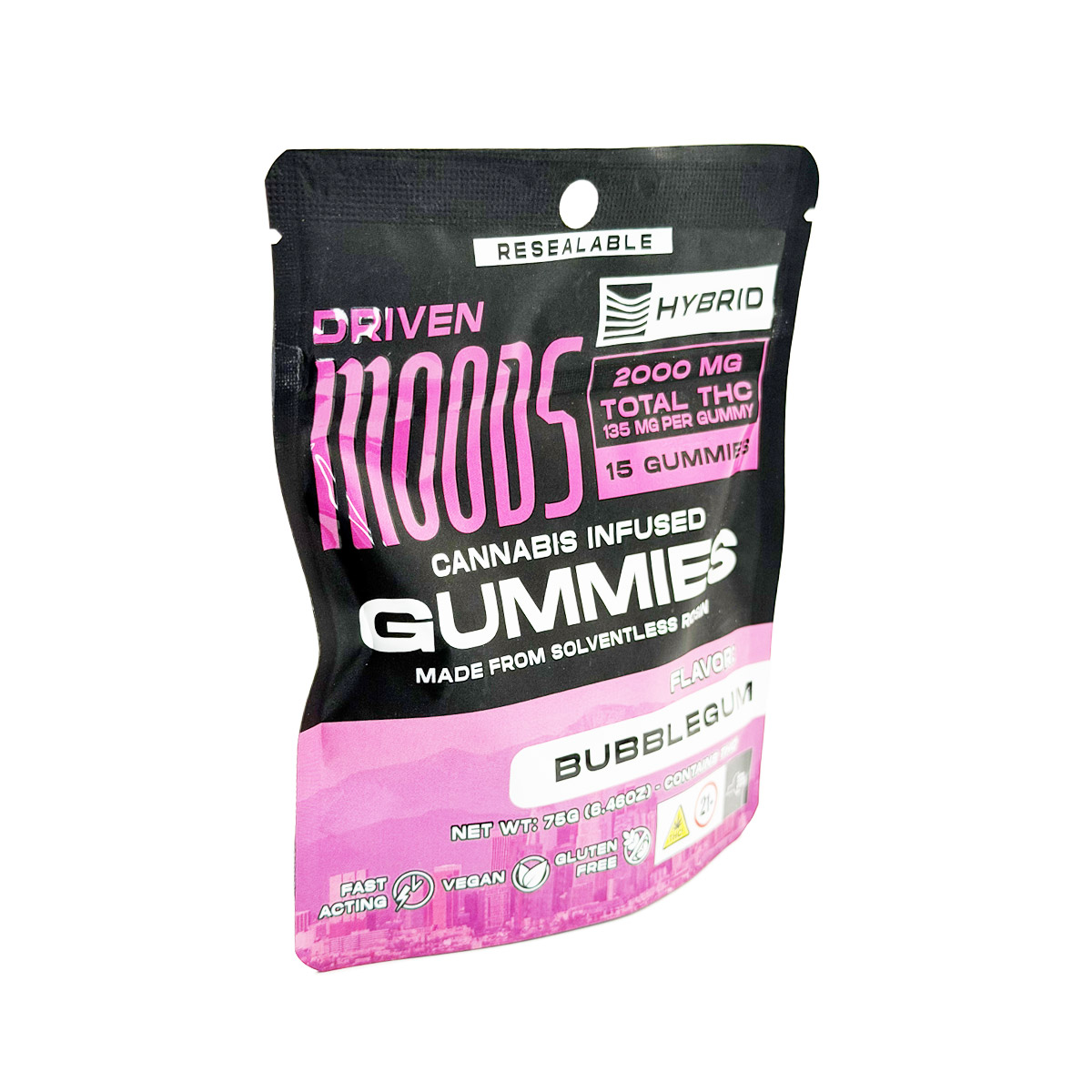 Moodz Cannabis Infused THC Solventless Rosin Bubblegum (Hybrid) 2000mg (15x135mg) Edible Gummies