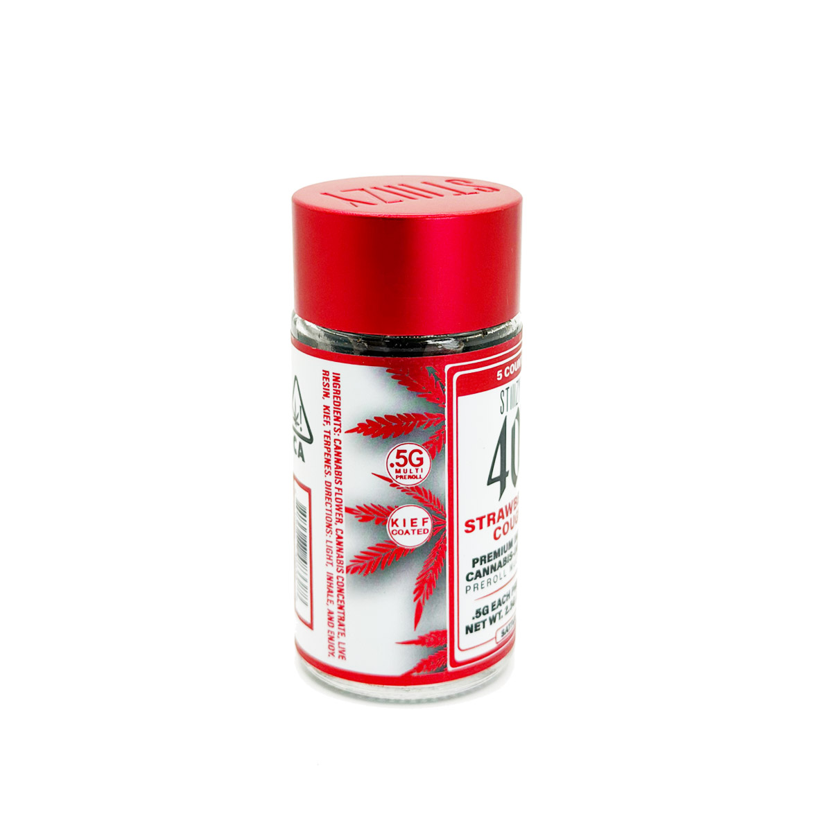 STIIIZY 40s Strawberry Cough (Sativa) 2.5 Grams (2.5g) Cannabis Infused Pre-Rolls (5-Pack)