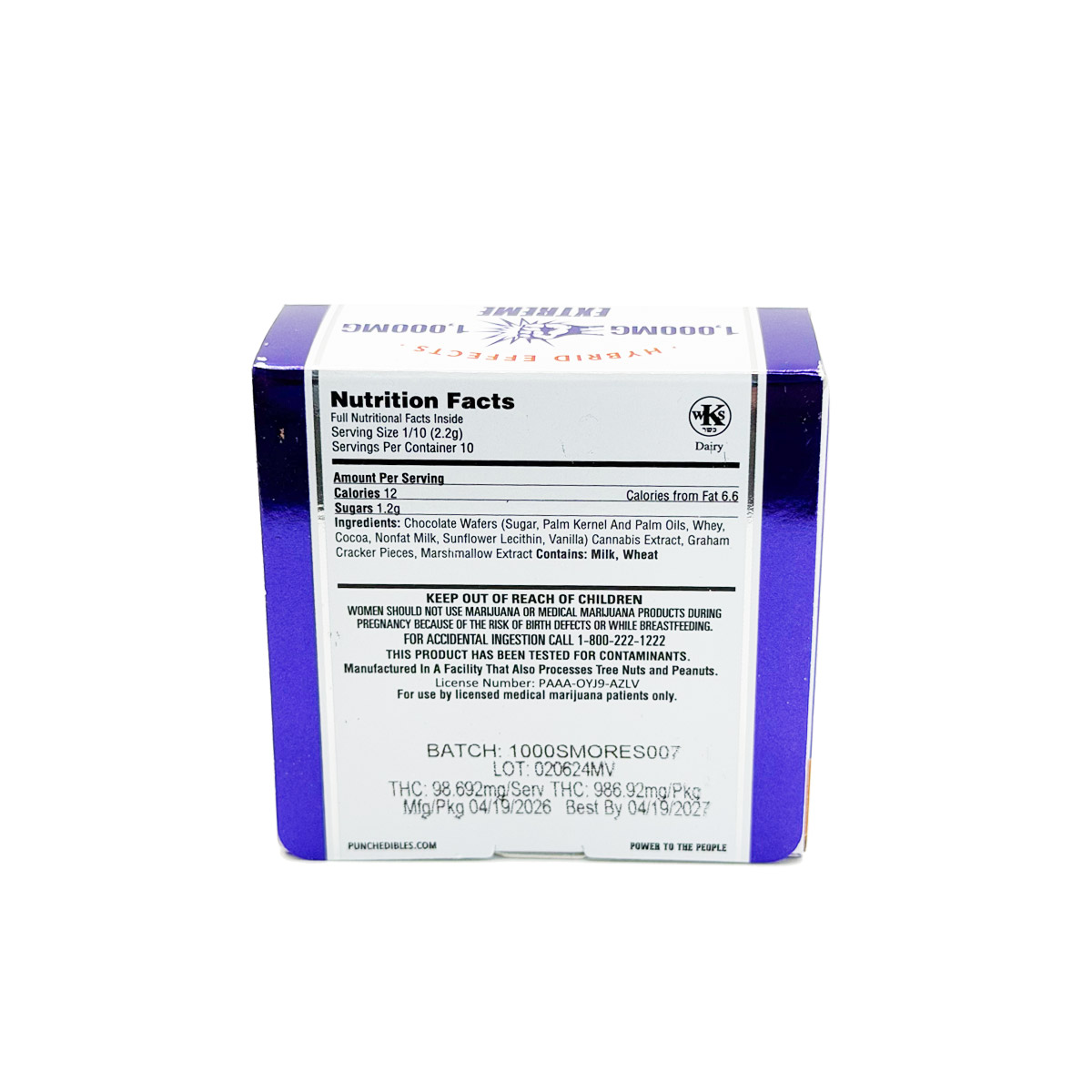 Punch Bar Extreme Cannabis Infused THC SMores Milk Chocolate 1000mg Edible Chocolate Bar
