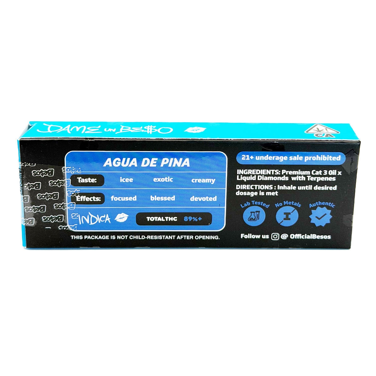 Besos Liquid Diamonds Agua de Pina (Indica) 2 Grams (2g) Disposable Vape