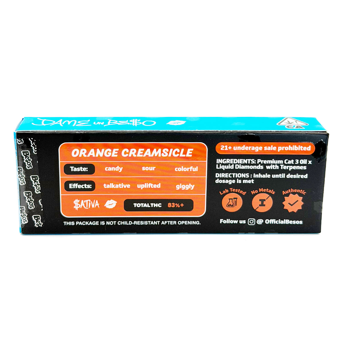 Besos Liquid Diamonds Orange Creamsicle (Sativa) 2 Grams (2g) Disposable Vape